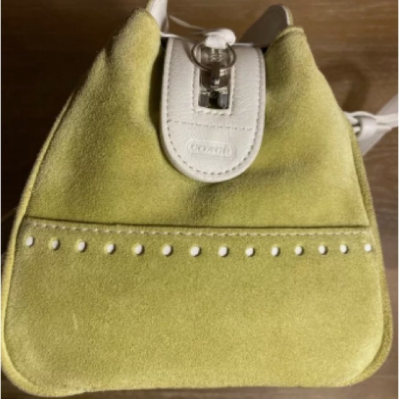Rare Vintage Pistachio Green Suede with White Trim Coach Hampton Bag - Picture 2 of 5